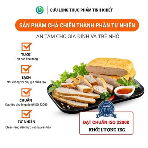 Combo Giò Chả Ngon Cửu Long 1.5Kg: Chả Chiên Sạch 1Kg, Chả Mọc Nấm Hương 0.5Kg - Không Bột, Không Phụ Gia Nhân Tạo