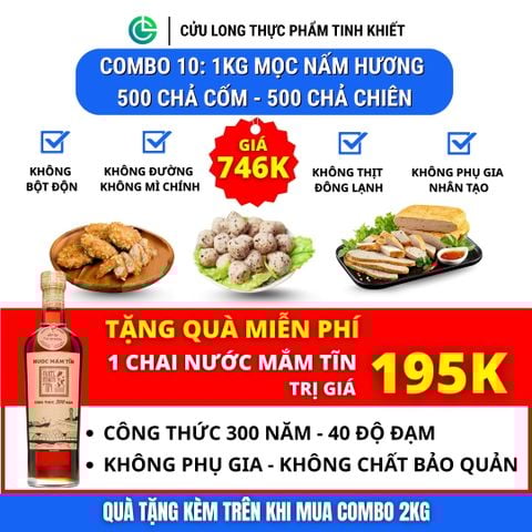 Combo Giò Chả Ngon Cửu Long 2Kg: Mọc Nấm Hương 1Kg,Chả Lụa Ngon 0.5Kg, Chả Cốm Non Làng Vòng 0.5Kg, - Sạch, Vị Tinh Khiết, Không Phụ Gia Nhân Tạo