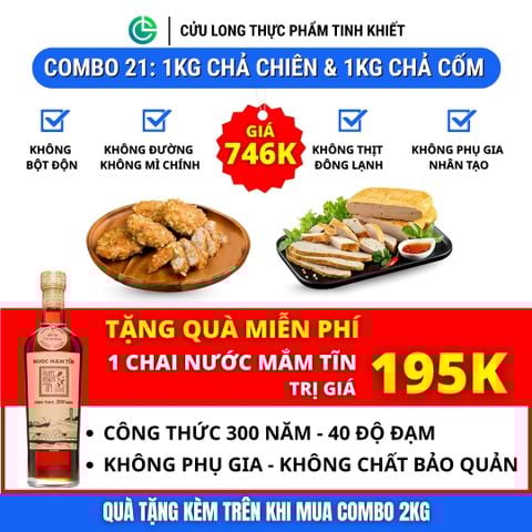 Combo Giò Chả Ngon Cửu Long 2Kg: Chả Cốm Làng Vòng 1Kg, Chả Chiên Sạch 1Kg - Sạch Không Phụ Gia Nhân Tạo