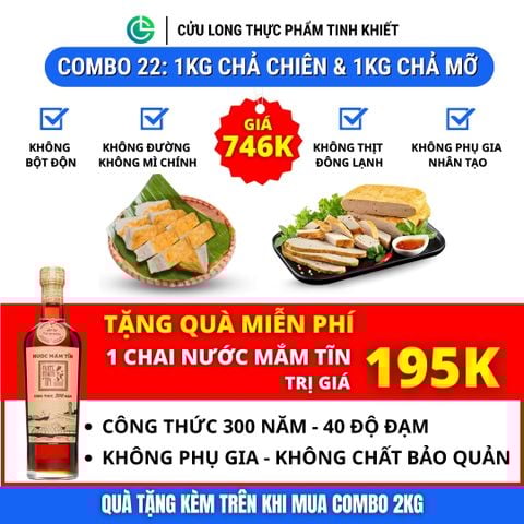 Combo Giò Chả Ngon Cửu Long 2Kg: Chả Mỡ Chiên 1Kg, Chả Chiên Sạch 1Kg - Sạch Không Phụ Gia Nhân Tạo