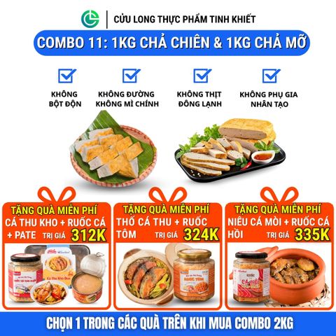 Combo Giò Chả Ngon Cửu Long 2Kg: Chả Mỡ Chiên 1Kg, Chả Chiên Sạch 1Kg - Sạch Không Phụ Gia Nhân Tạo