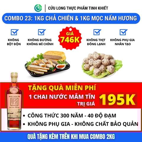 Combo Giò Chả Ngon Cửu Long 1.5Kg: Chả Chiên Sạch 1Kg, Chả Mọc Nấm Hương 0.5Kg - Không Bột, Không Phụ Gia Nhân Tạo