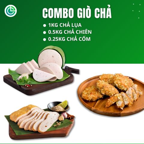 Combo Giò Chả Ngon Cửu Long: Chả Lụa (1KG), Chả Chiên (0.5KG), Chả Cốm (0.25KG) - Giao Nóng Mỗi Ngày, Sạch Chuẩn ISO 22000
