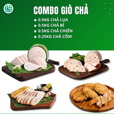 Combo Giò Chả Ngon Cửu Long: Chả Lụa (0.5KG), Chả Bì (0.5KG), Chả Chiên (0.5KG), Chả Cốm (0.25KG) - Sạch, Giao Nóng Mỗi Ngày