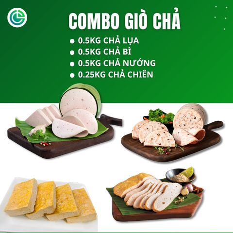 Combo Giò Chả Ngon Cửu Long: Chả Lụa (0.5KG), Chả Bì (0.5KG), Chả Nướng (0.5KG), Chả Chiên (0.25KG) - Sạch An Tâm, Giao Nóng