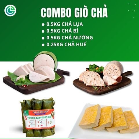 Combo Giò Chả Ngon Cửu Long: Chả Lụa (0.5KG), Chả Bì (0.5KG), Chả Nướng (0.5KG), Chả Huế (0.25KG) - Không Túi Nilon, Giao Nóng