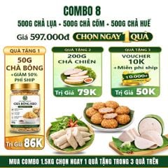 Combo Giò Chả Ngon Cửu Long: Chả Lụa (0.5KG), Chả Cốm (0.5KG), Chả Huế (0.5KG) - Sạch, Tiết Kiệm, An Tâm