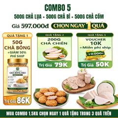 Combo Giò Chả Ngon Cửu Long 1.5kg: Chả Lụa 500g, Chả Bì 500g, Chả Cốm 500g - Sạch An Tâm, Chuẩn ISO 22000