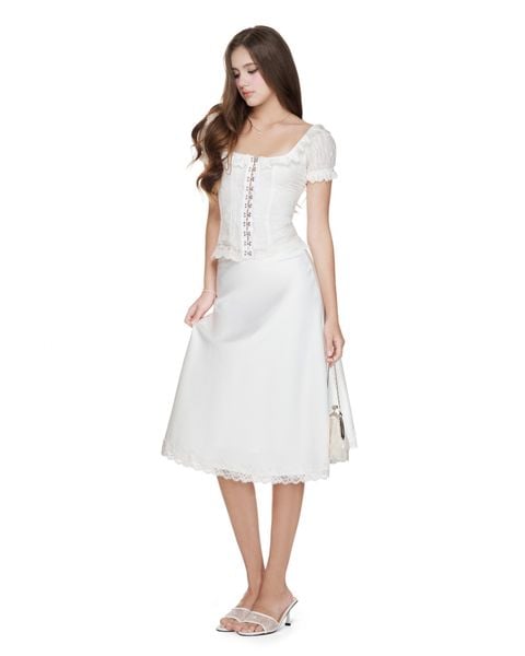  White Powder Lace silky skirt 