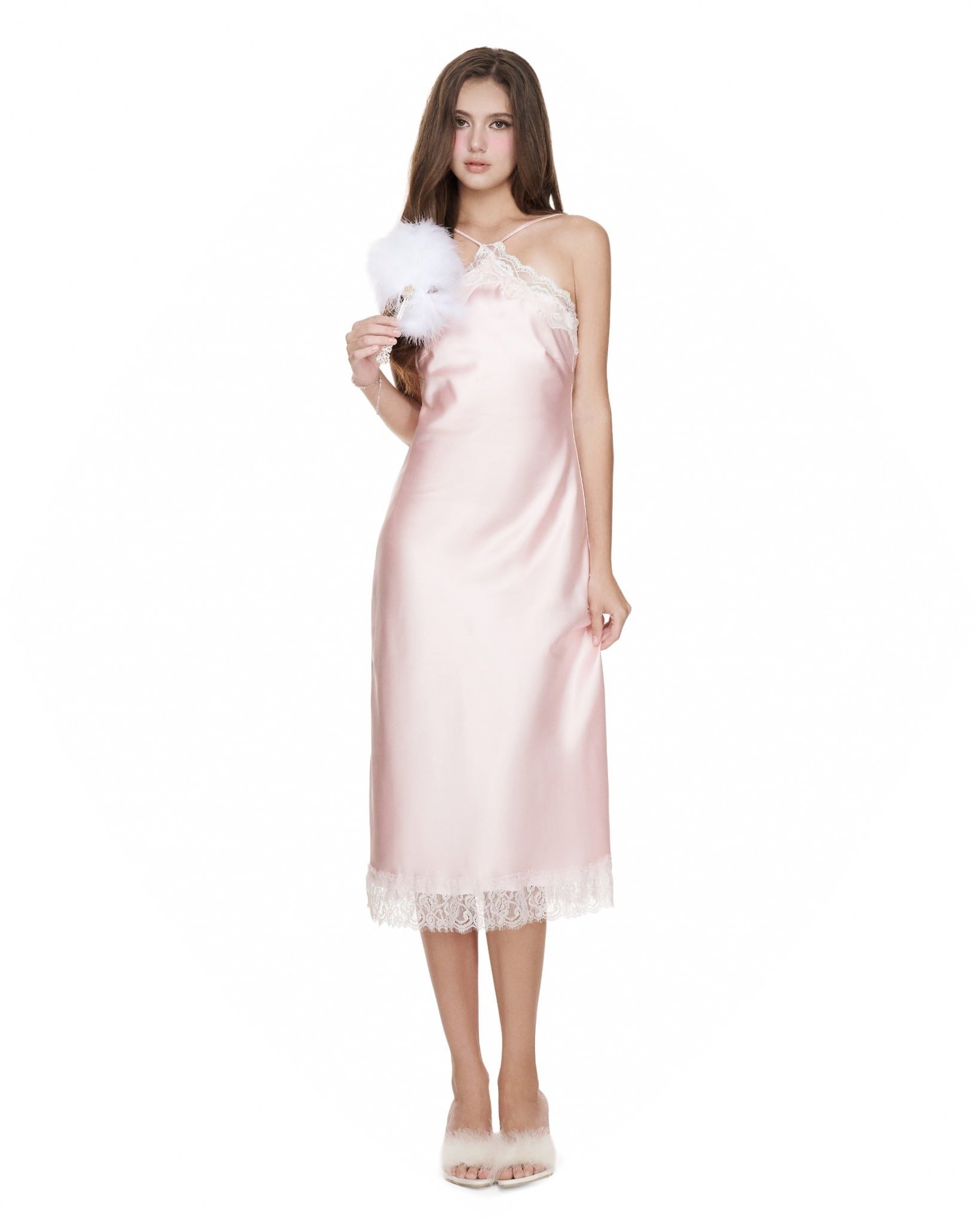  Sweetling Blush lace silky dress 