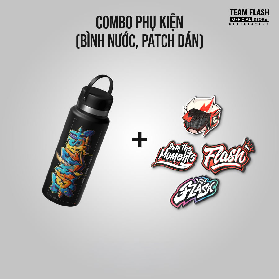 [COMBO] Bình nước + 4 patch dán Team Flash