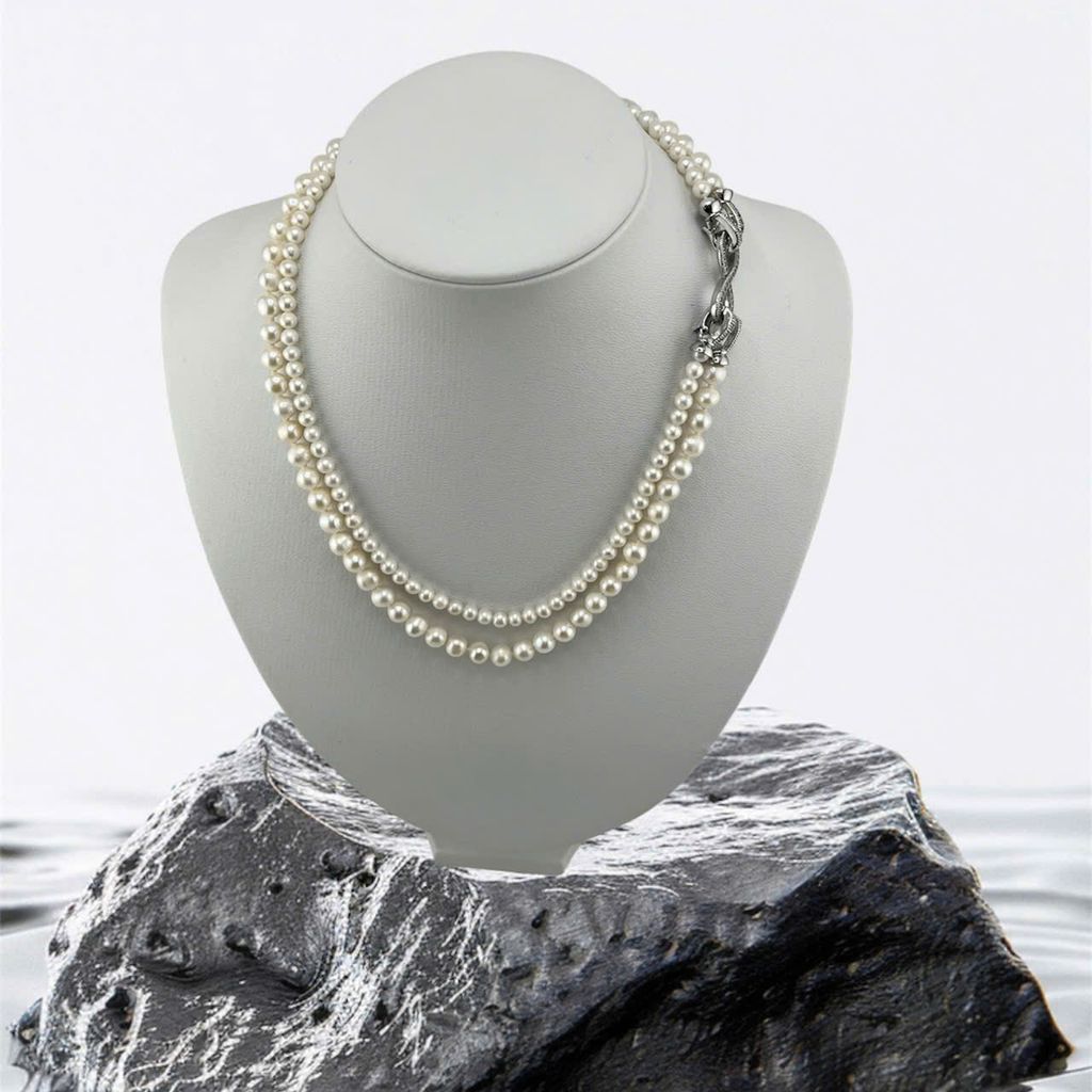 Vòng Cổ Ngọc Trai Tự Nhiên Dây Đôi Lớn Nhỏ Khoá Nơ Sang Trọng MADAME HIEN PEARLS Cho Nữ CT056