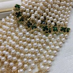 Vòng Tay Ngọc Trai Tự Nhiên Mặt Đá Cỏ 4 Lá MADAME HIEN PEARL Cho Nữ VTT124