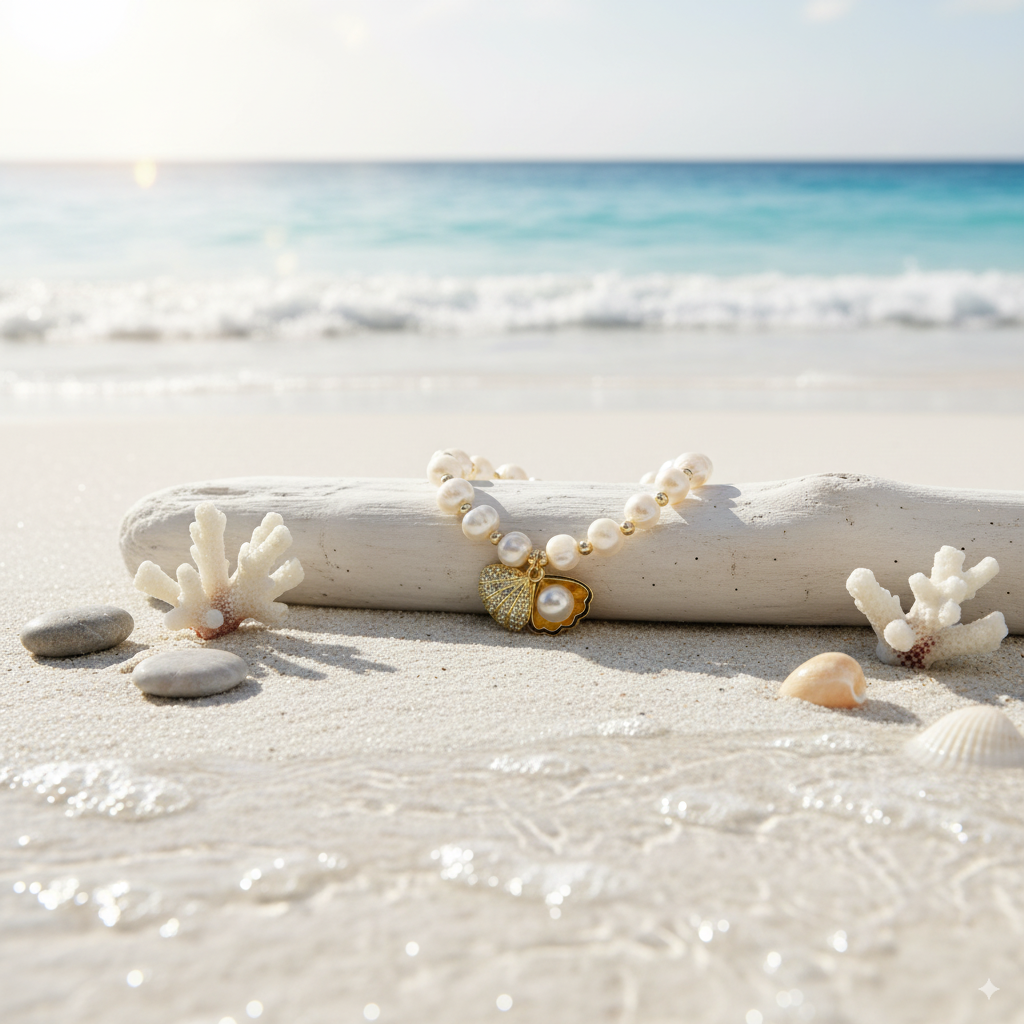 Vòng Tay Ngọc Trai Tự Nhiên Phối Cham Sò Biển Sao Biển Đáng Yêu MADAME HIEN PEARLS VTT111