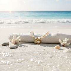 Vòng Tay Ngọc Trai Tự Nhiên Phối Cham Sò Biển Sao Biển Đáng Yêu MADAME HIEN PEARLS VTT111