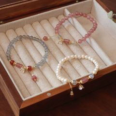 Vòng Tay Ngọc Trai Tự Nhiên Mặt Phối Pha Lê Dậu Tây và Cẩm Thạch MADAME HIEN PEARLS Cho Nữ VTT131
