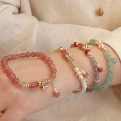 Vòng Tay Ngọc Trai Tự Nhiên Mặt Phối Pha Lê Dậu Tây và Cẩm Thạch MADAME HIEN PEARLS Cho Nữ VTT131