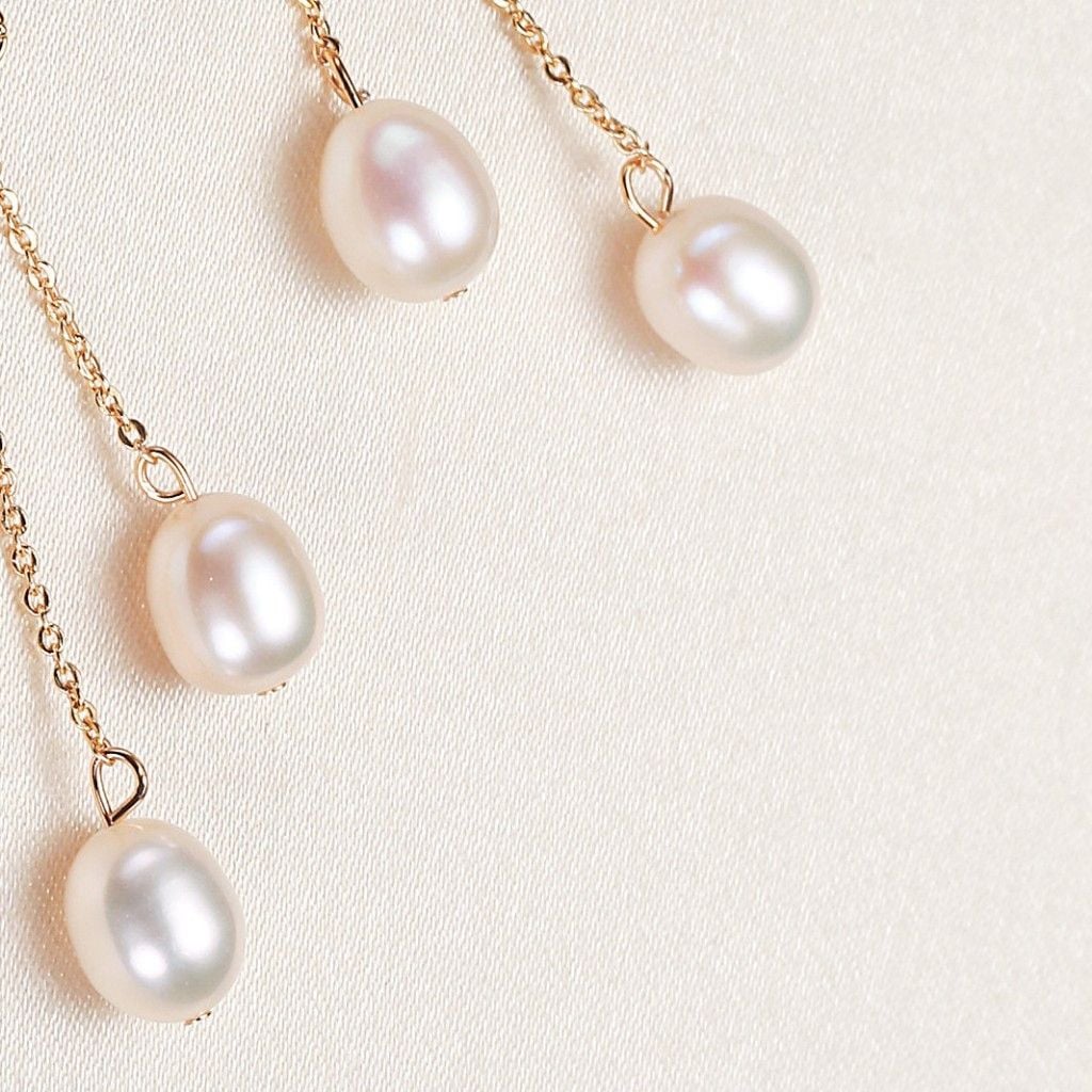 Bông Tai Ngọc Trai Giọt Nước Tự Nhiên Tua Rua Lá Bạch Quả Ginkgo MADAME HIEN PEARLS Cho Nữ BTG162
