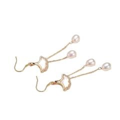 Bông Tai Ngọc Trai Giọt Nước Tự Nhiên Tua Rua Lá Bạch Quả Ginkgo MADAME HIEN PEARLS Cho Nữ BTG162