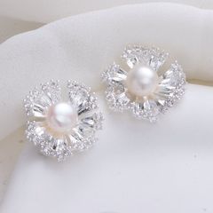 Bông Tai Ngọc Trai Tự Nhiên Nữ Hình Hoa Tuyết Đính Đá CZ Lấp Lánh - Trang Sức Cao Cấp, Sang Trọng BTN320