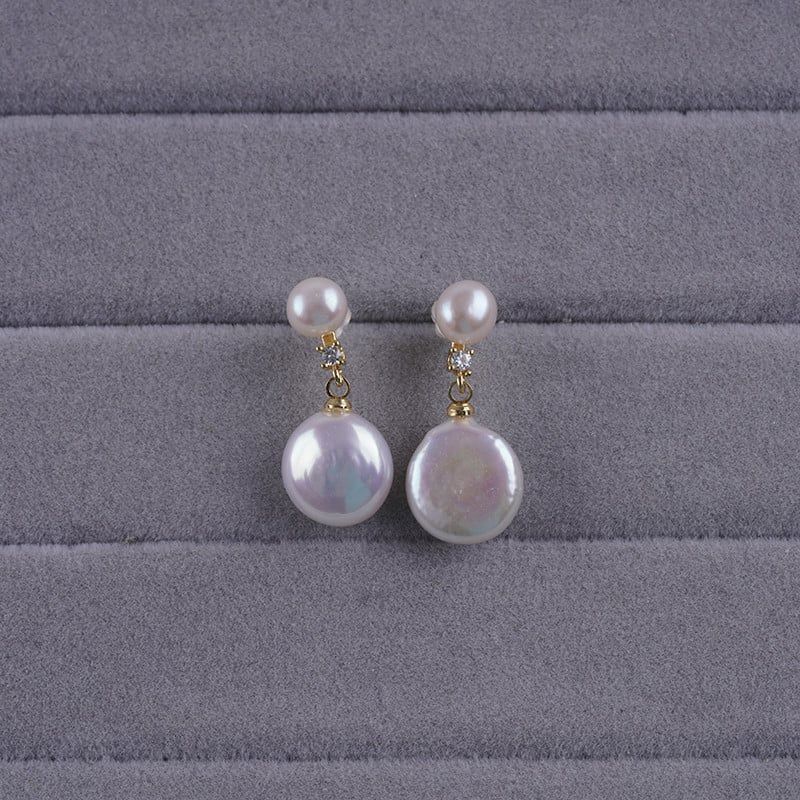 Bông Tai Ngọc Trai Baroque Tự Nhiên Hình Đồng Xu Mặt Ngọc Trai Nụ Xinh Xắn MADAME HIEN PEARLS Cho Nữ BTB131