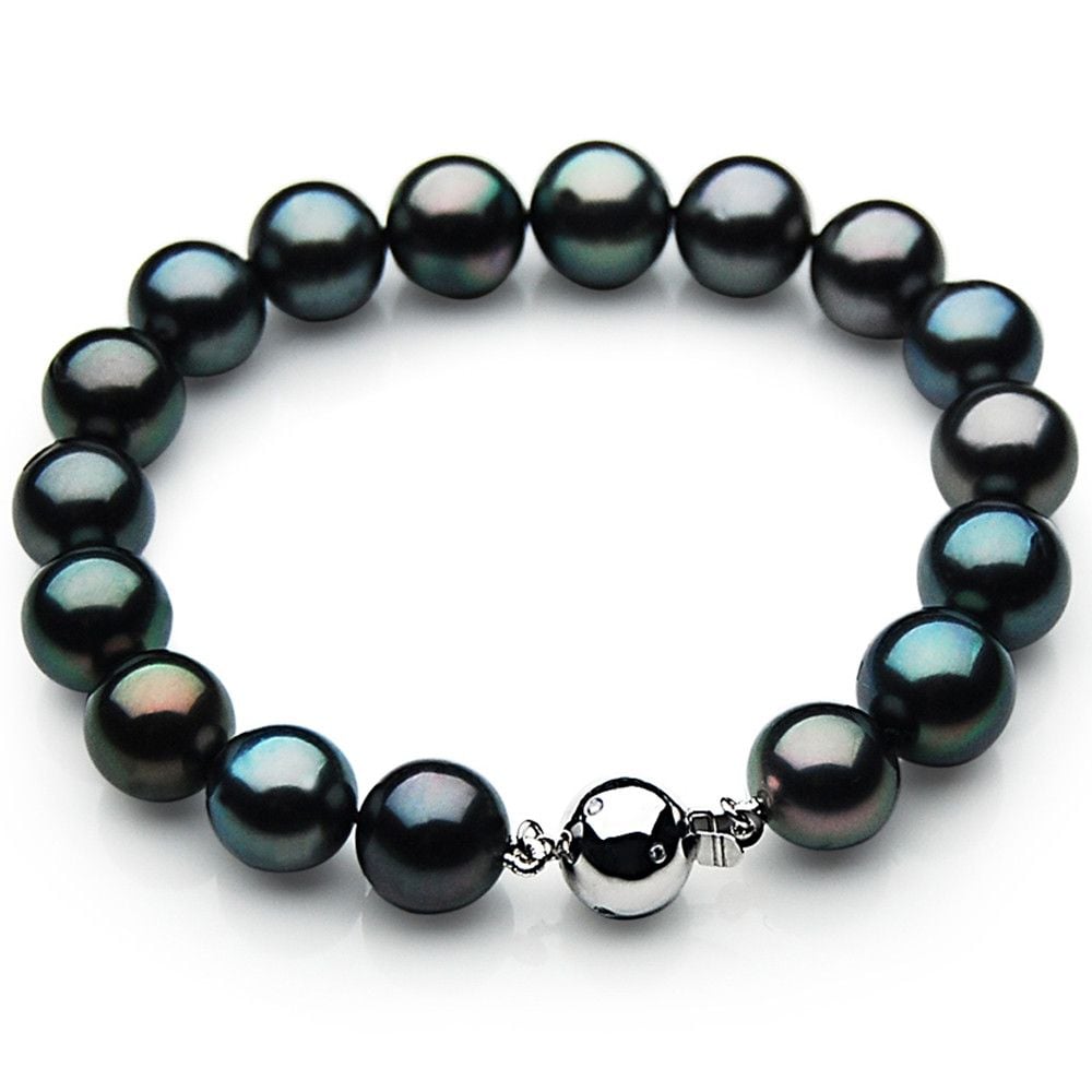 Vòng Tay VIP Ngọc Trai Đen Lông Công Tự Nhiên 9-10mm Khoá Bi Tròn Sang Trọng MADAME HIEN PEARLS VTT140