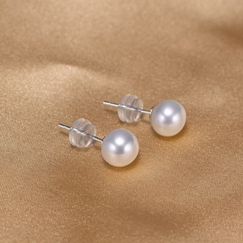 Bông Tai Bạc Ý s925 Đính 1 Hạt Ngọc Trai Trắng Tròn Tự Nhiên 8-11mm Tối Giản MADAME HIEN PEARLS BTT051