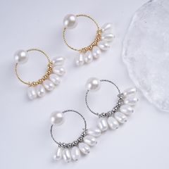 Bông Tai Ngọc Trai Tự Nhiên Hiện Đại Vòng Tròn Đính 6 Hạt Ngọc Trai Giọt Nước Ngọc Trai Phú Quốc Giá Sỉ BTG169