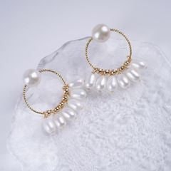 Bông Tai Ngọc Trai Tự Nhiên Hiện Đại Vòng Tròn Đính 6 Hạt Ngọc Trai Giọt Nước Ngọc Trai Phú Quốc Giá Sỉ BTG169