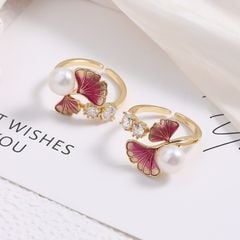 Nhẫn Ngọc Trai Tự Nhiên & Đá Zirconia Mạ Vàng 18K Mặt Lá Bạch Quả Ginkgo Trang Sức Thiết Kế Thanh Lịch MADAME HIEN PEARLS Cho Nữ NN149