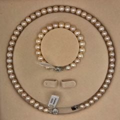 [Kèm kiểm định] Bộ Set Ngọc Trai Vòng cổ và Vòng Tay Bộ Trang Sức Ngọc Trai Hồng Tím 8-9mm Tự Nhiên Ngọc Trai Phú Quốc Giá Sỉ SCT050