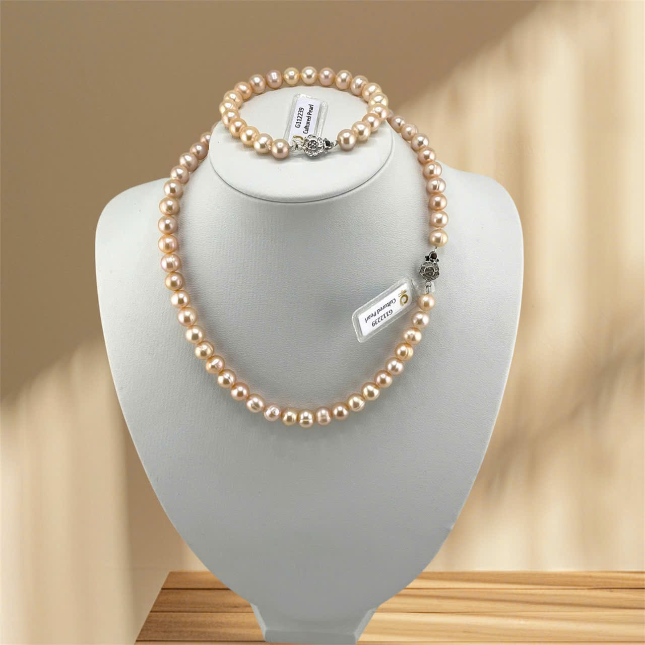 [Kèm kiểm định] Bộ Set Ngọc Trai Vòng cổ và Vòng Tay Bộ Trang Sức Ngọc Trai Hồng Tím 8-9mm Tự Nhiên Ngọc Trai Phú Quốc Giá Sỉ SCT050