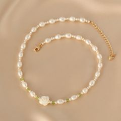 Bộ Trang Sức Ngọc Trai gồm Vòng Cổ và Vòng Tay Ngọc Trai Tự Nhiên Phối Đá Xanh Charm Hoa Hồng Trắng – Trang Sức Nữ Thanh Lịch Cao Cấp MADAME HIEN PEARLS Đáng Yêu SCG014