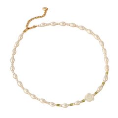 Bộ Trang Sức Ngọc Trai gồm Vòng Cổ và Vòng Tay Ngọc Trai Tự Nhiên Phối Đá Xanh Charm Hoa Hồng Trắng – Trang Sức Nữ Thanh Lịch Cao Cấp MADAME HIEN PEARLS Đáng Yêu SCG014