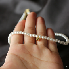 Vòng Cổ Ngọc Trai Tự Nhiên Tròn Nhí 2-3mm Khoá Bạc s925 Đính Mặt Chuông Bi Vàng - Vòng Cổ Thanh Lịch Phong Cách Hàn Quốc Cho Nữ MADAME HIEN PEARLS Cho Nữ CT074