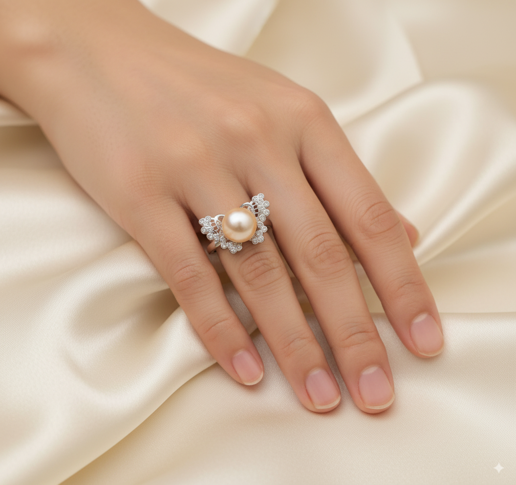 Nhẫn Ngọc Trai Tự Nhiên Size 8-9mm Dáng Bướm Phong Cách Quý Phú Bà Ngọc trai Giá Sỉ Phú Quốc MADAME HIEN PEARLS NN046