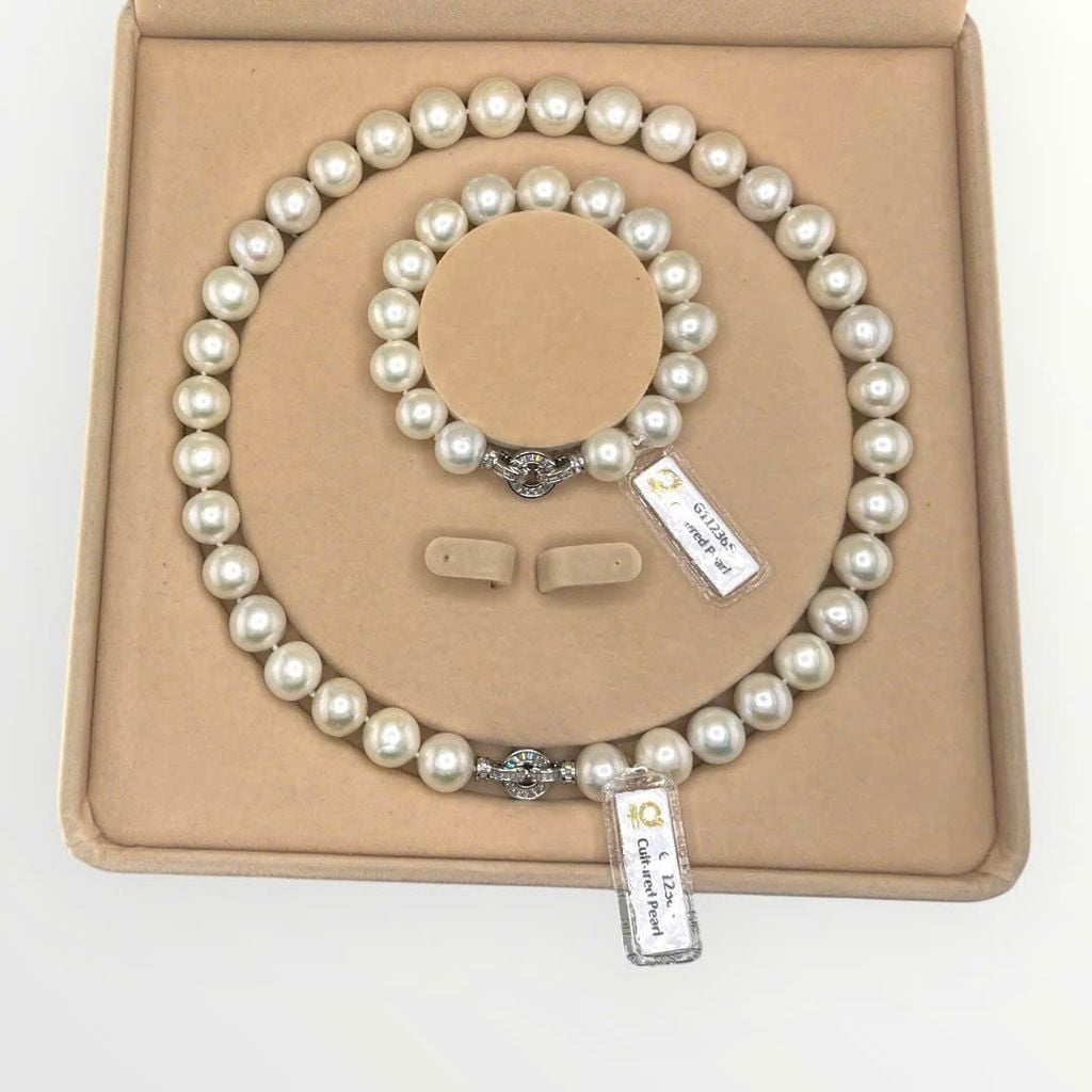 [Kèm kiểm định] Bộ Set Ngọc Trai VVIP Vòng cổ và Vòng Tay Bộ Trang Sức Ngọc Trai Trắng Ngà Tự Nhiên 11-13mm 4A- Cao Cấp Ngọc Trai Phú Quốc Giá Sỉ SCT051