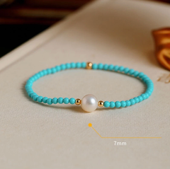 Set Vòng Tay Boho Ngọc Lam Turquoise beads Xinh Xắn MADAME HIEN PEARLS Đáng Yêu SVT001