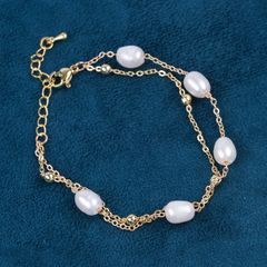Vòng Tay Ngọc Trai Dây Chuyền Đôi Điểm 5 Hạt Ngọc Trai Gạo Tự Nhiên MADAME HIEN PEARLS Unisex Nam Nữ VTG053