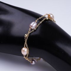 Vòng Tay Ngọc Trai Dây Chuyền Đôi Điểm 5 Hạt Ngọc Trai Gạo Tự Nhiên MADAME HIEN PEARLS Unisex Nam Nữ VTG053