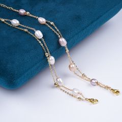 Vòng Tay Ngọc Trai Dây Chuyền Đôi Điểm 5 Hạt Ngọc Trai Gạo Tự Nhiên MADAME HIEN PEARLS Unisex Nam Nữ VTG053