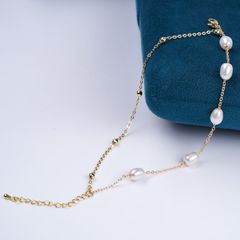 Vòng Tay Ngọc Trai Dây Chuyền Đôi Điểm 5 Hạt Ngọc Trai Gạo Tự Nhiên MADAME HIEN PEARLS Unisex Nam Nữ VTG053