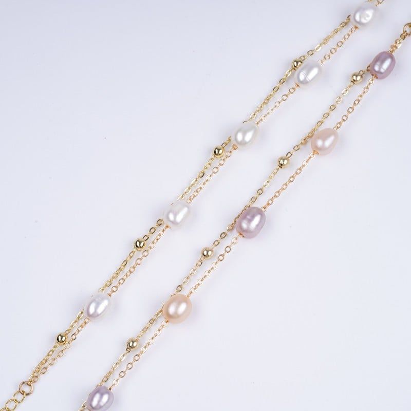Vòng Tay Ngọc Trai Dây Chuyền Đôi Điểm 5 Hạt Ngọc Trai Gạo Tự Nhiên MADAME HIEN PEARLS Unisex Nam Nữ VTG053