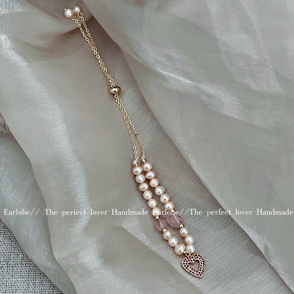 Vòng Tay Ngọc Trai Tự Nhiên Mặt Trái Tim Phối Đá Thạch Anh Xinh Xắn MADAME HIEN PEARLS Đáng Yêu VTT129