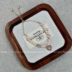 Vòng Tay Ngọc Trai Tự Nhiên Mặt Trái Tim Phối Đá Thạch Anh Xinh Xắn MADAME HIEN PEARLS Đáng Yêu VTT129