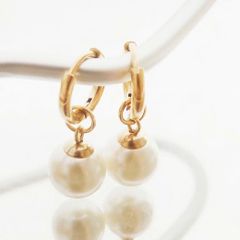 Bông Tai Ngọc Trai Tự Nhiên Mặt Vòng Tròn To Dày Mạ Vàng Thật 14k Đính 1 Hạt Ngọc Trai Tròn 9-10mm Cá Tính BTT135