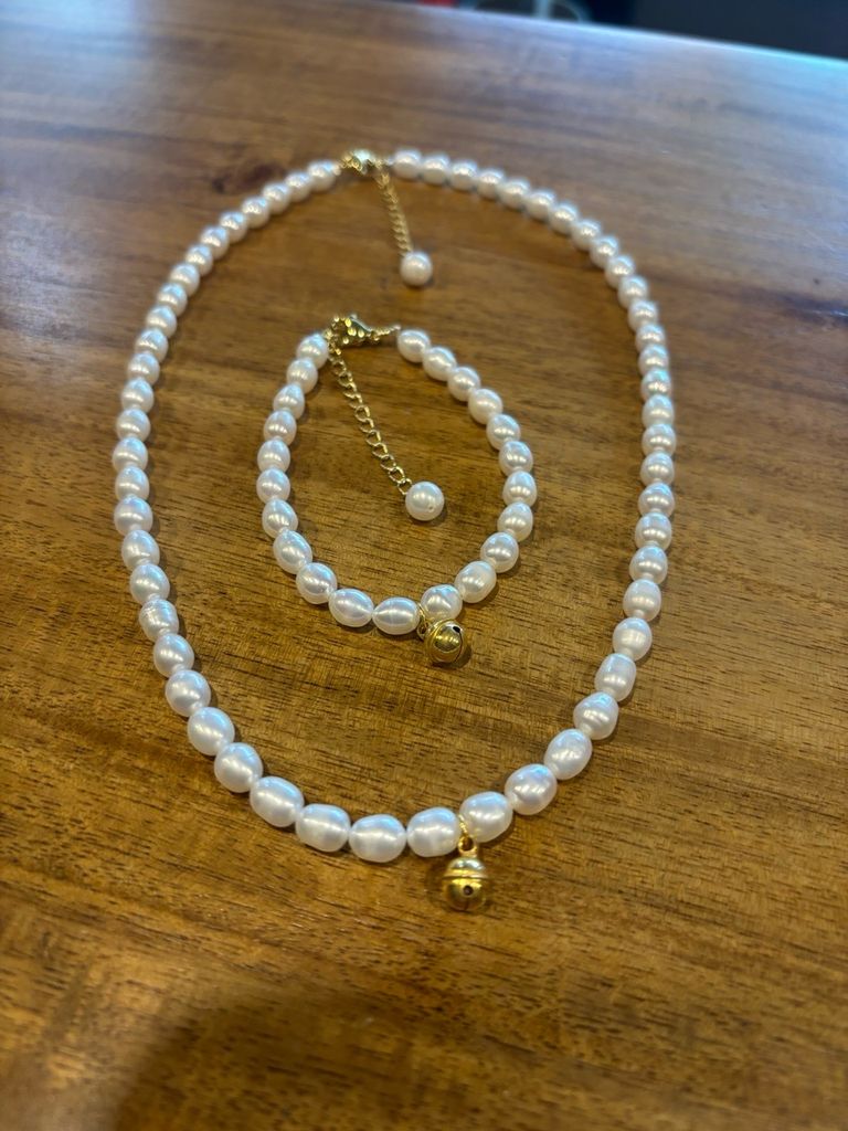 Vòng Cổ Ngọc Trai Hạt Gạo Đính Tua Rua Chuông Vàng MADAME HIEN PEARLS Đáng Yêu CG070