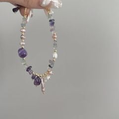 Vòng Tay Ngọc Trai Baroque Tự Nhiên Nhiều Kích Thước Phối Đá Thạch Anh Tím Thiết Kế MADAME HIEN PEARLS VTB015