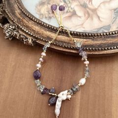 Vòng Tay Ngọc Trai Baroque Tự Nhiên Nhiều Kích Thước Phối Đá Thạch Anh Tím Thiết Kế MADAME HIEN PEARLS VTB015