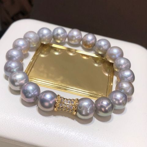 Vòng Tay Ngọc Trai Tự Nhiên Xám Khoá Khối Đính Đá Quý Thời Thượng Xinh Xắn MADAME HIEN PEARLS Đáng Yêu VTT134